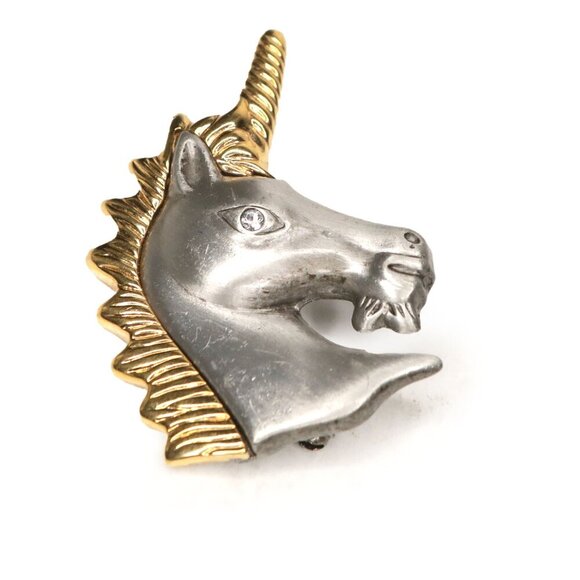 Vintage Two Tone Unicorn Metal Pin Brooch Horse Gold Silver - Picture 1 of 6
